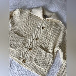 J Crew Collard Crew Neck Cardigan Size Small Cream Ivory Knit Cotton